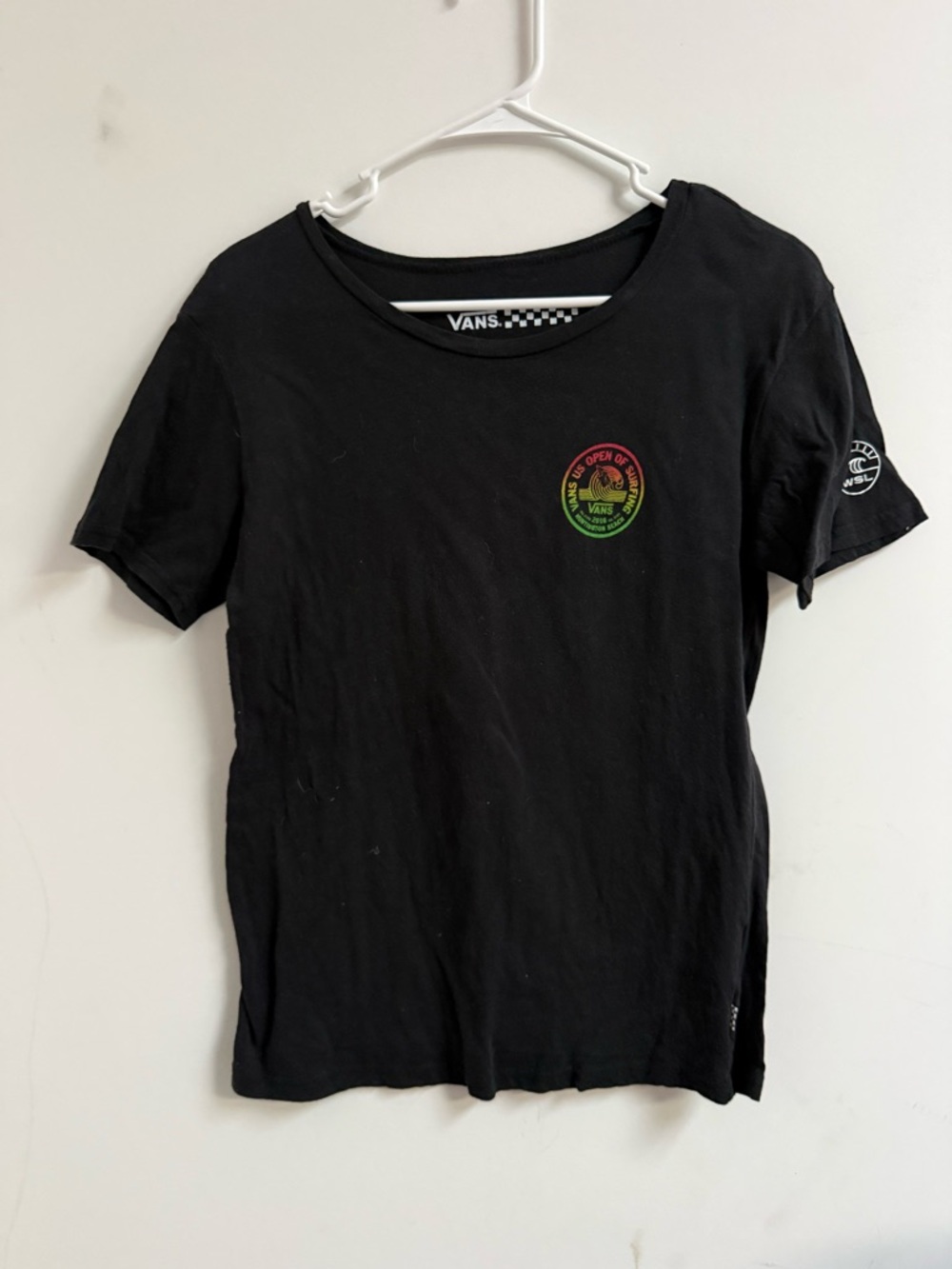 Vans Black Tee with Red, Yellow & Green Rasta Chest Patch